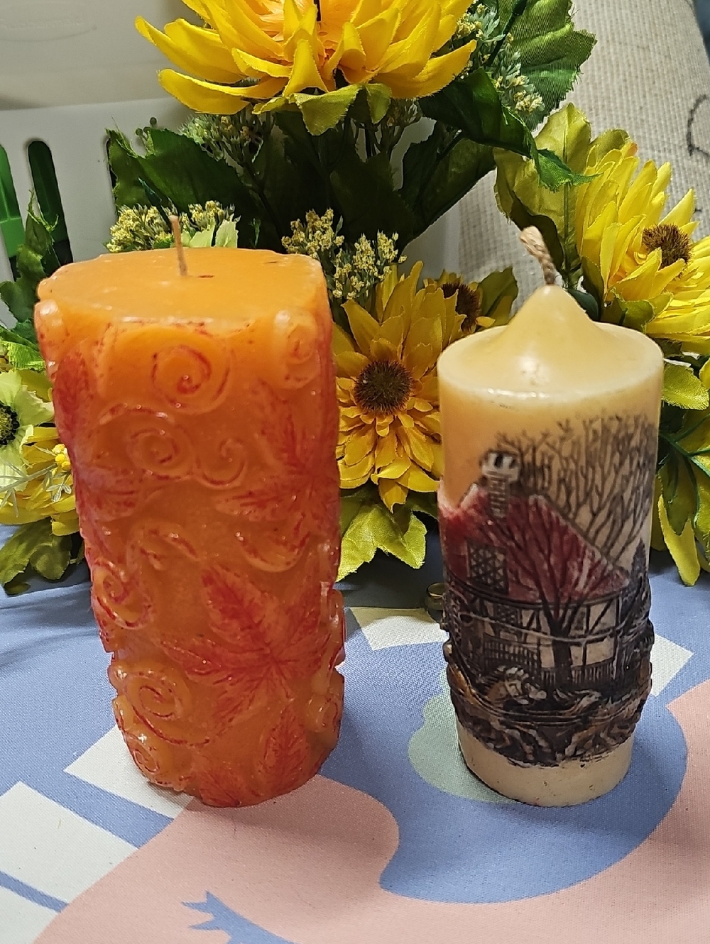 Orange Decorative Harvest Pillar Candle